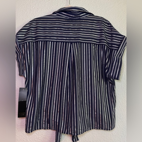 NWT Always Indigo Blue Stripped Button Up Womens Small Created In L.A - Picture 6 of 11